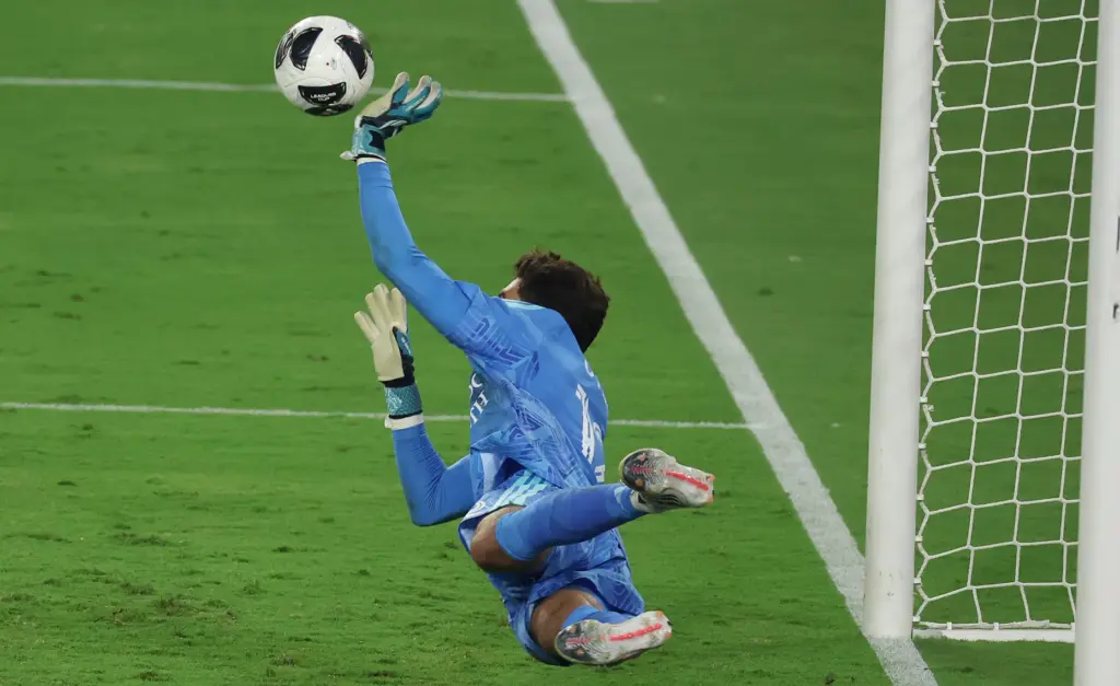 Orlando goalkeeper Javier Otero blocks a key penalty kick during...