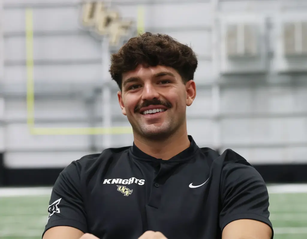 UCF kicker Will Stone is interviewed during UCF Football Media...