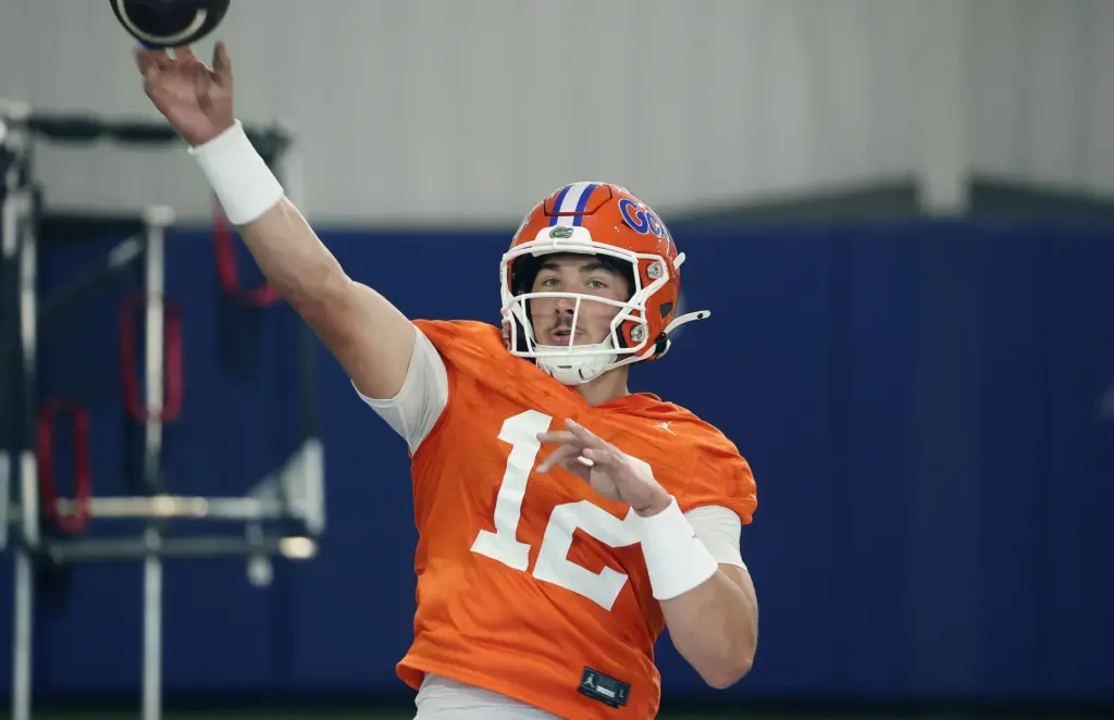 University of Florida quarterback Aaron Philo throws during the Gators...
