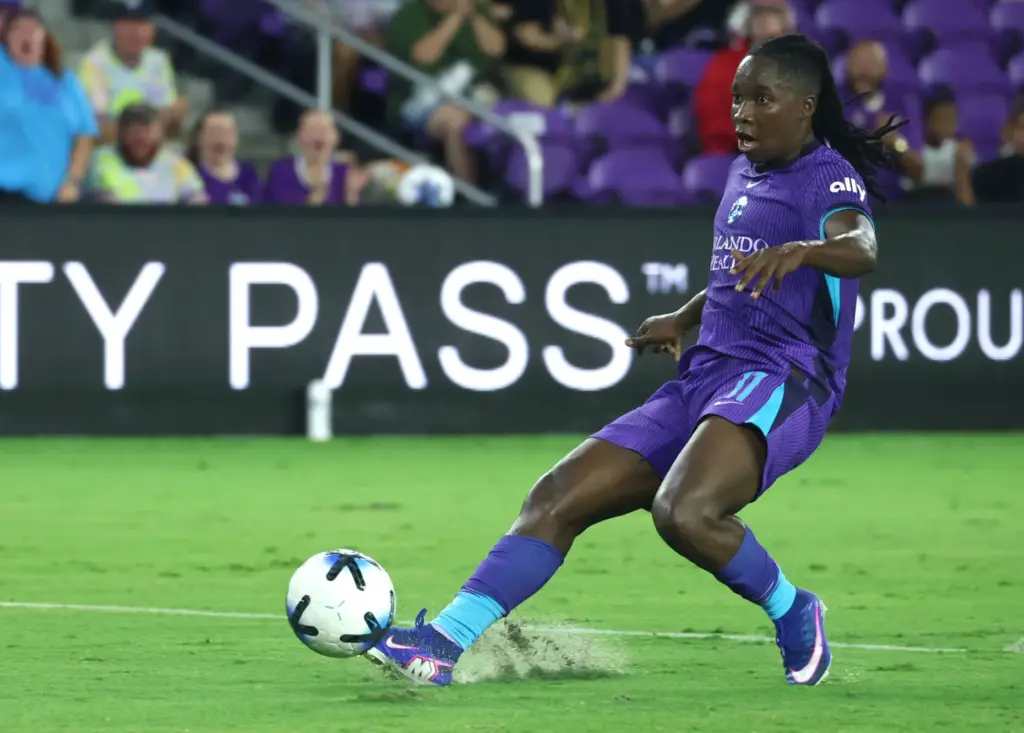 Orlando player Barbra Banda (11) scores a goal during the...