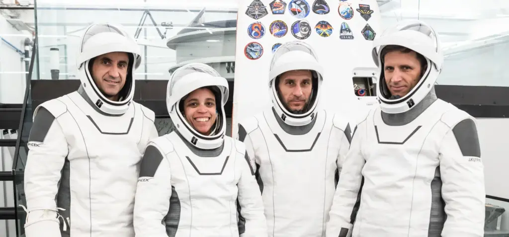 The SpaceX Crew-13 members pose for a portrait in their...