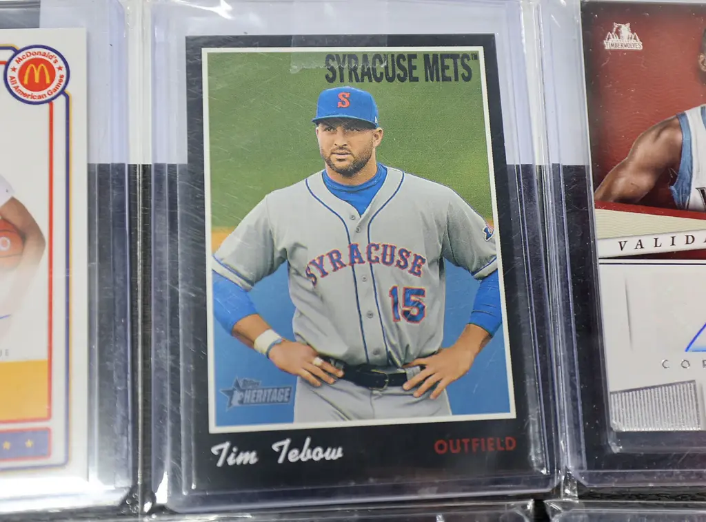 A baseball card for Tim Tebow is displayed during the...