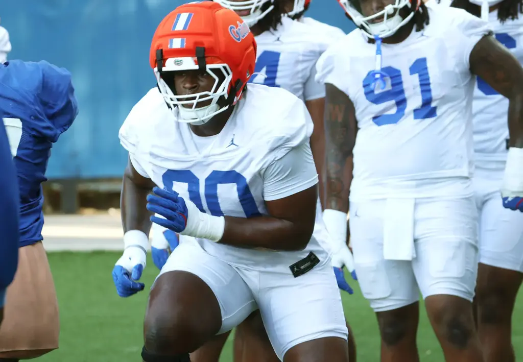 University of Florida defensive lineman Brendan Bett runs drills during...