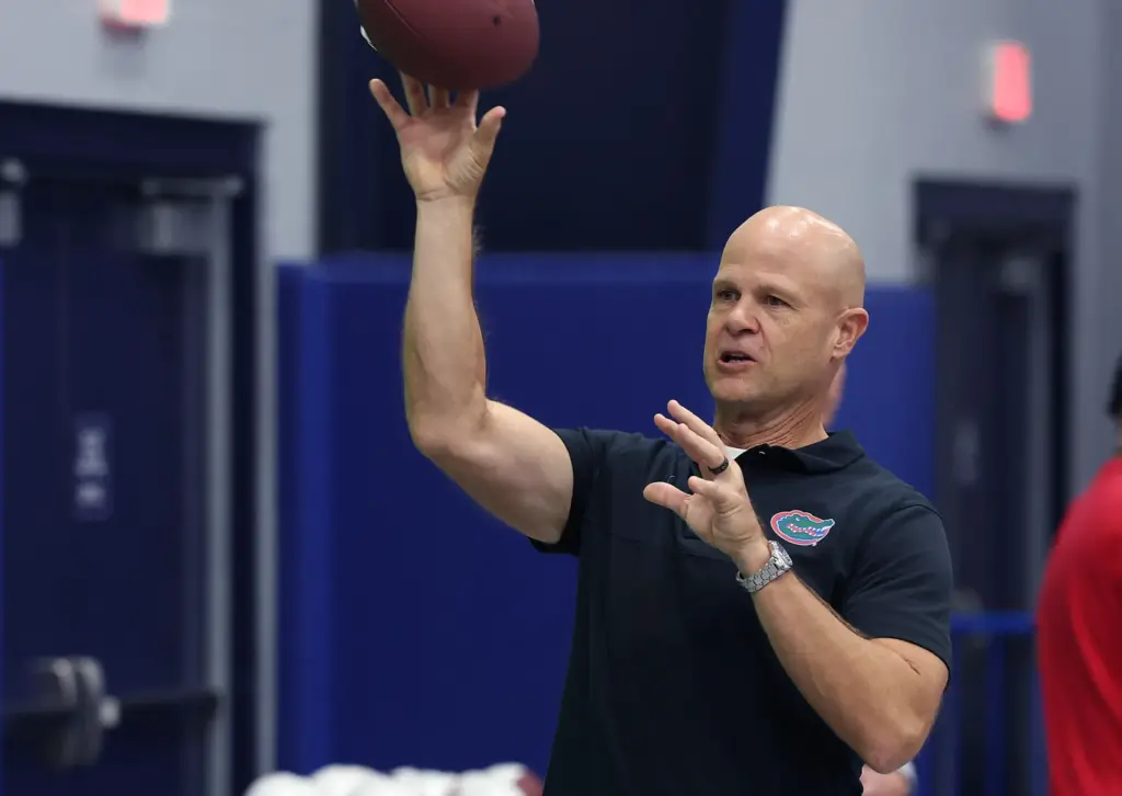Former Florida quarterback Danny Wuerffel throws a pass during the Florida Legends Experience Sunday at the Alachua County Sports & Events Center in Gainesville. (Stephen M. Dowell/Orlando Sentinel)