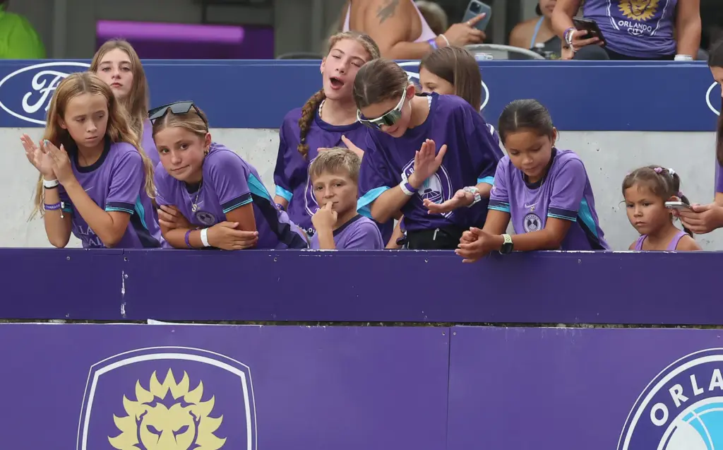 Orlando fans await the player introductions before the Racing Louisville...