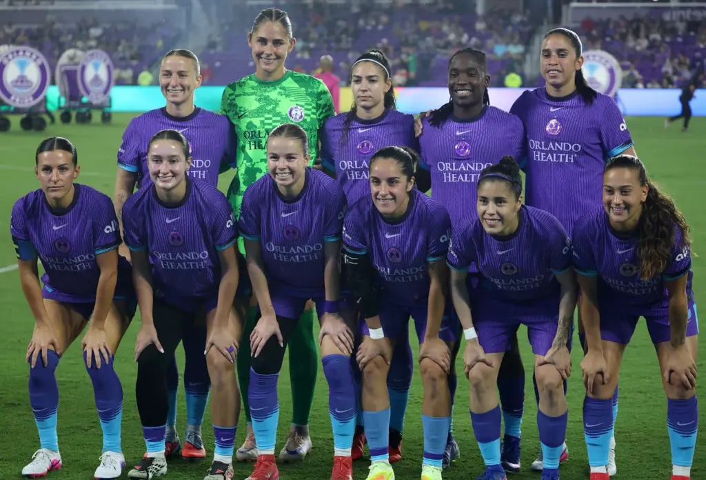 The Orlando starting 11 are pictured before the Utah Royals...
