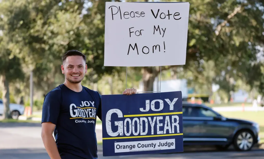 C.J. Goodyear campaigns for his mom, Orange County judge candidate...