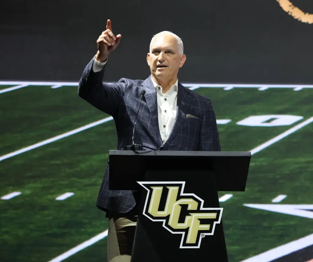 University of Central Florida Athletic Director Terry Mohajir delivers remarks...