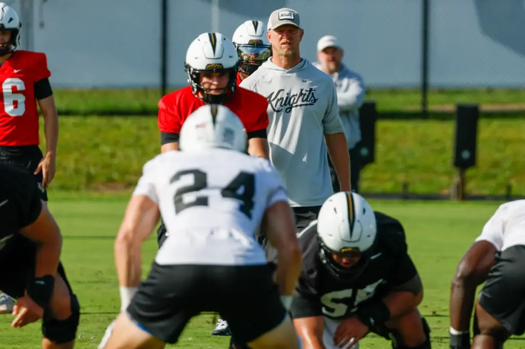 UCF Knights Head Coach Scott Frost oversees drills on the...