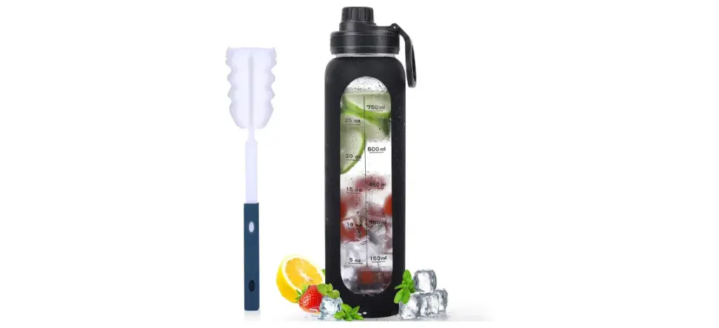 GIEMIT Glass Water Bottle 32 oz with Silicone Sleeve