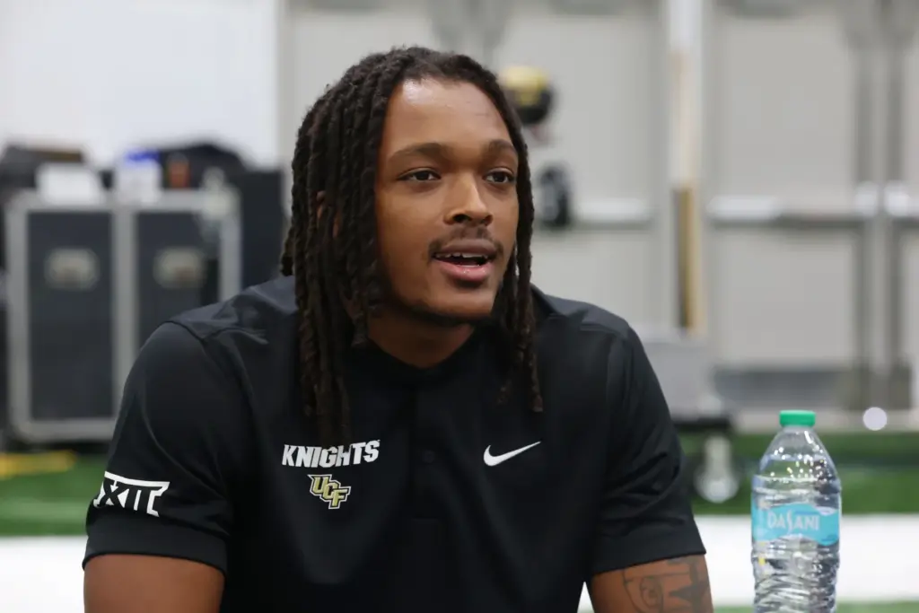 UCF defensive back Demari Henderson is interviewed during UCF Football...