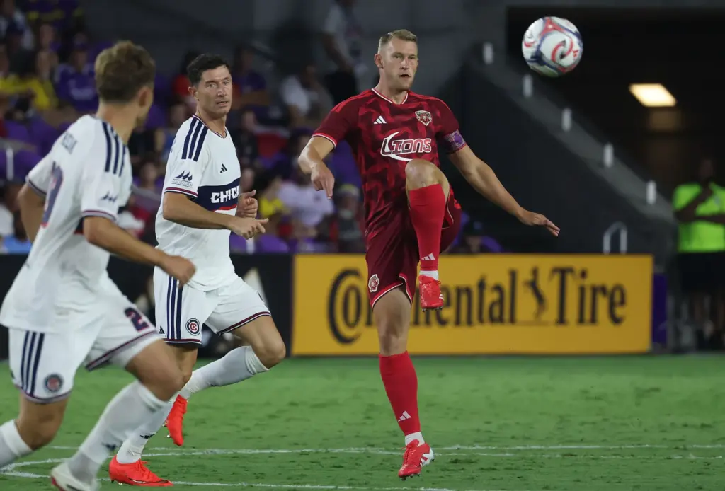 Orlando player Robin Jansson (right) controls the ball during the...