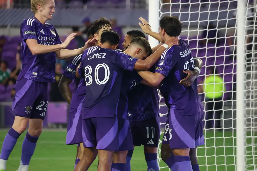 Orlando players celebrate after a goal during the Club Atletico...