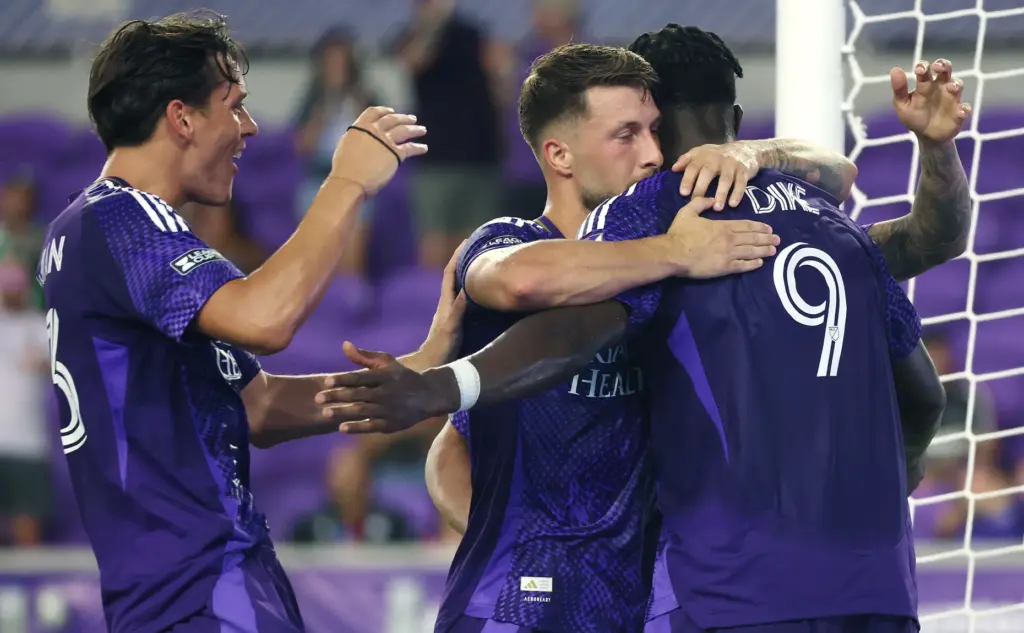 Orlando players celebrate after Daryl Dike (9) scored a goal...