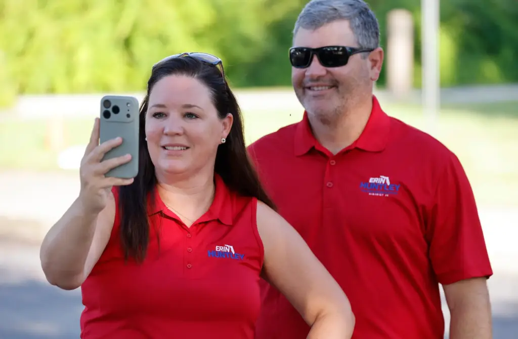 Erin Huntley, Republican candidate for Florida House District 45, records...