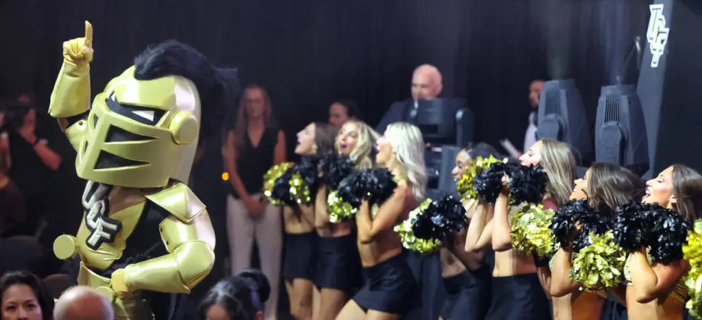 Knightro and members of the University of Central Florida dance...