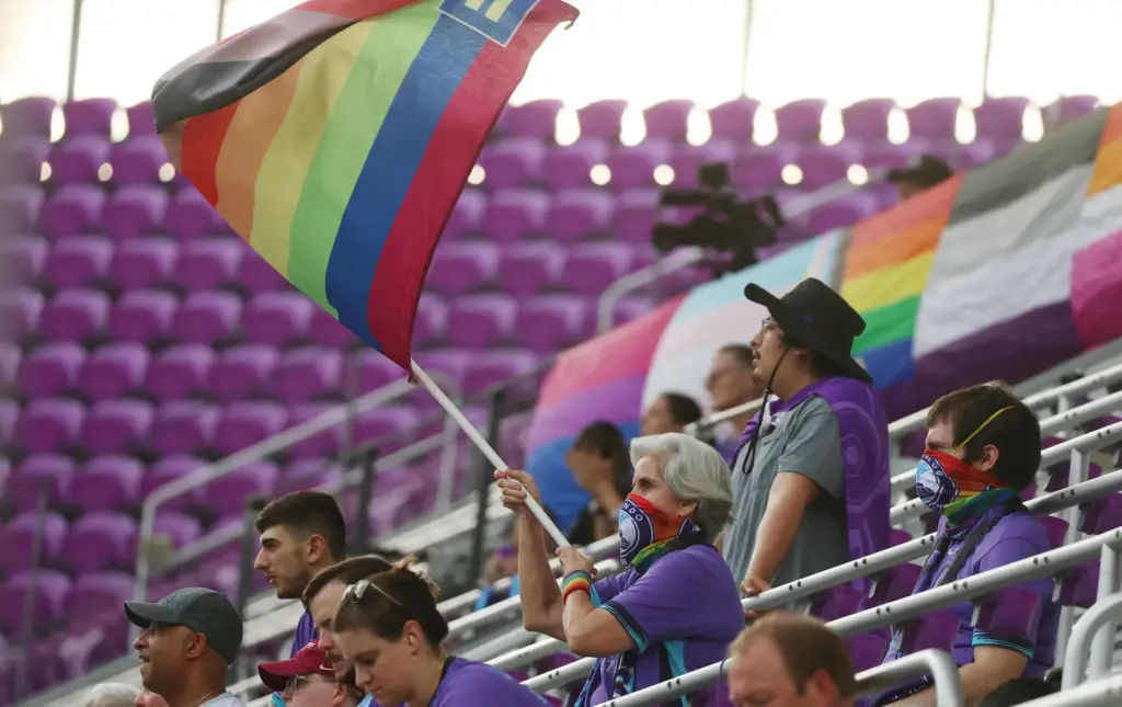 Orlando fans cheer during the Racing Louisville FC at Orlando...
