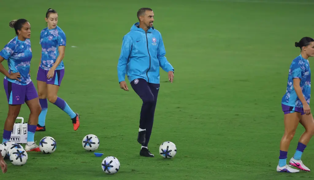 Orlando coach Seb Hines coaches players before the Utah Royals...