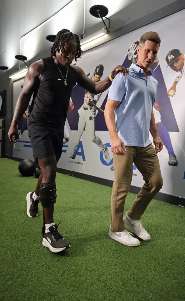 Former FSU linebacker Ethan Pritchard works out with physical therapist...