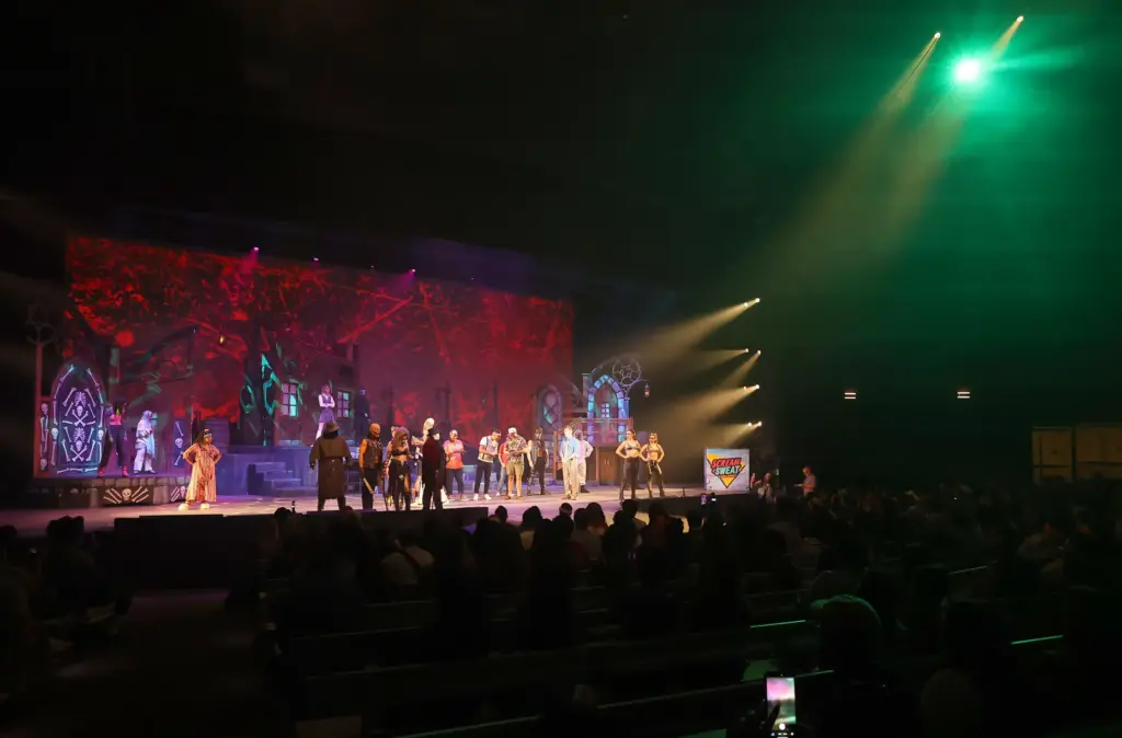 The stage is filled with performers during Scream & Sweat,...