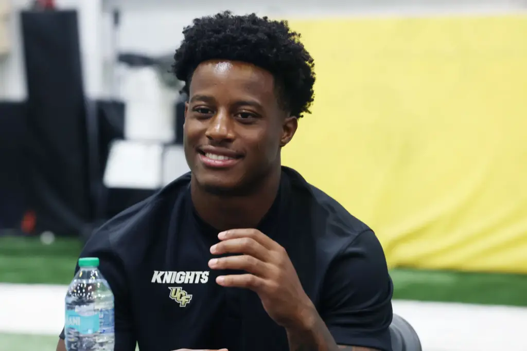 UCF defensive back Jayden Williams is interviewed during UCF Football...