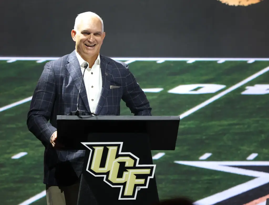 University of Central Florida Athletic Director Terry Mohajir delivers remarks...