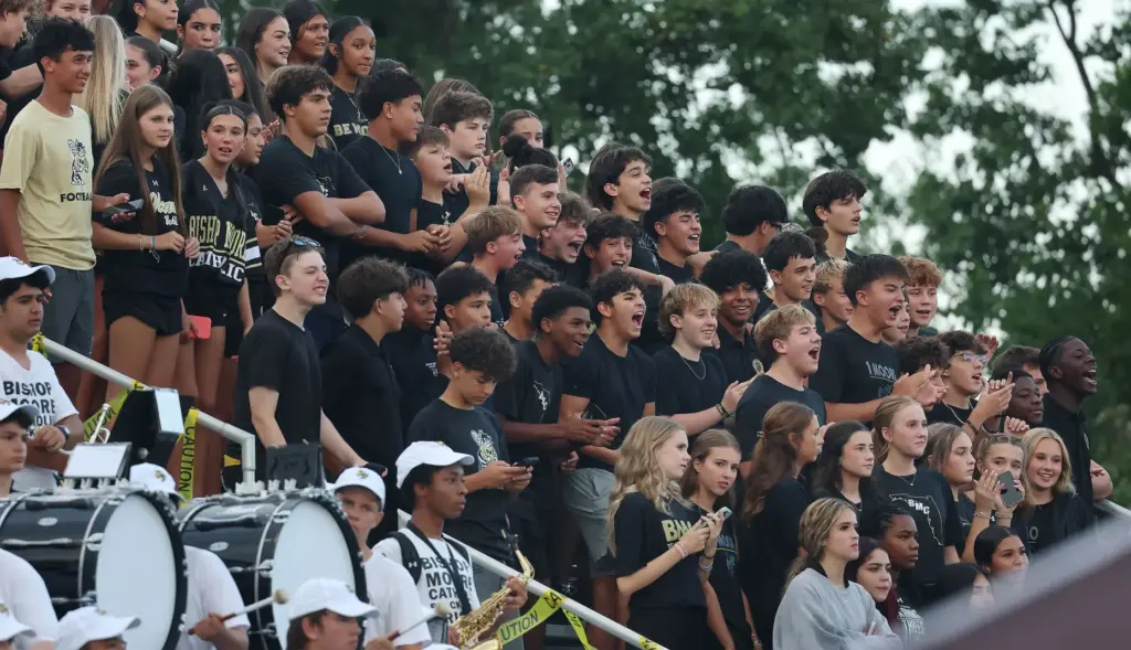 Bishop Moore students cheer during the Lake Brantley High School...