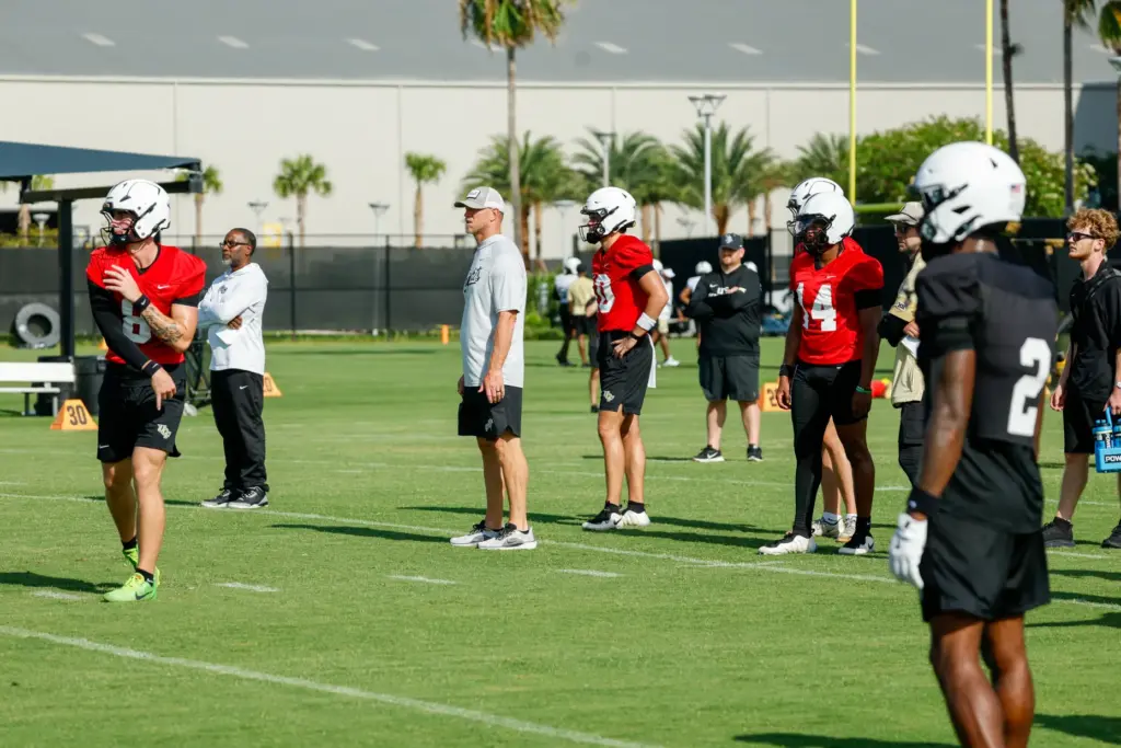 UCF Knights Head Coach Scott Frost oversees drills on the...