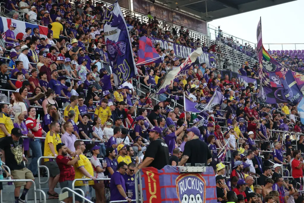Orlando fans cheer from The Wall during the FC Cincinnati...