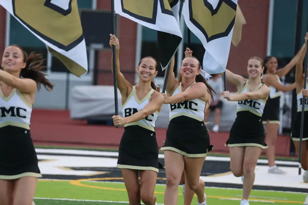 Bishop Moore cheerleaders cheer during the Lake Brantley High School...