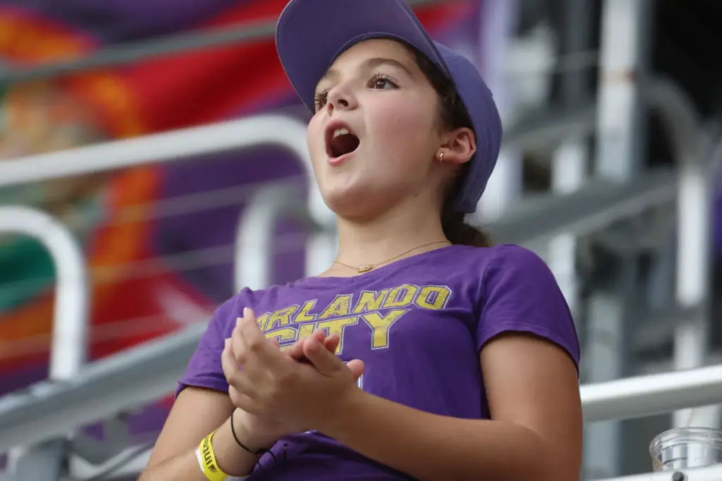 An Orlando fan cheers during the Club Leon at Orlando...
