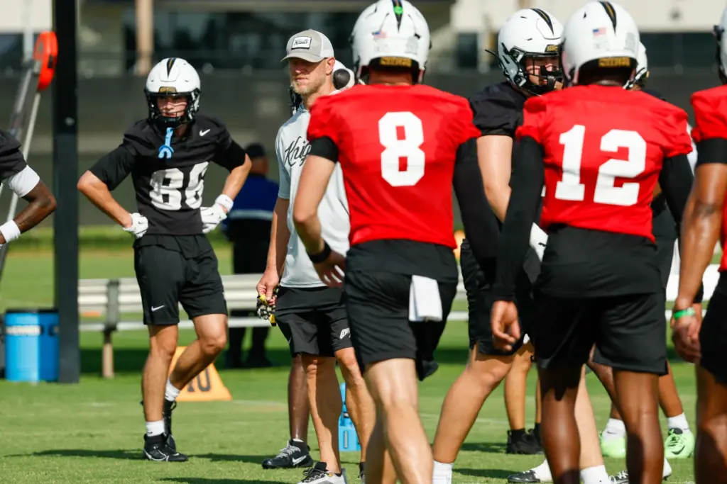 UCF Knights Head Coach Scott Frost oversees drills on the...
