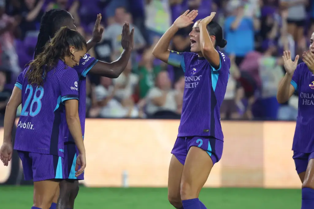 Orlando players celebrate after a goal during the Utah Royals...