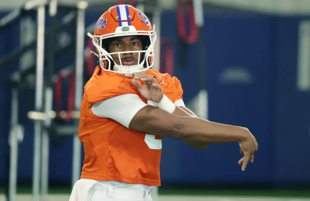 University of Florida quarterback Tramell Jones Jr. throws during the...