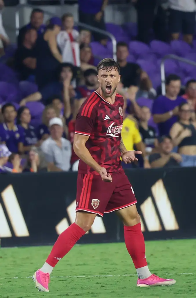 Orlando player David Brekalo celebrates after scoring a goal during...