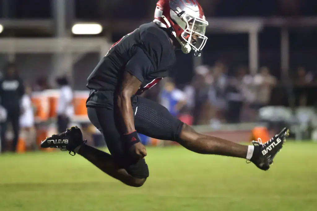 Edgewater safety Jahvon Robinson celebrates after an interception during the...