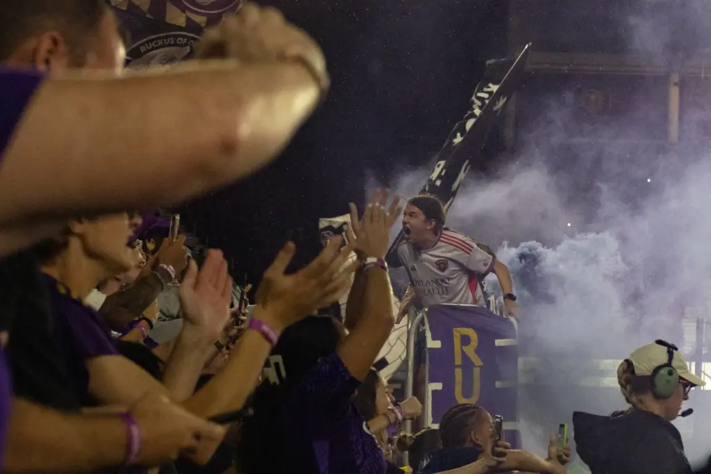 Orlando City fans celebrate goal during the C.F. Monterrey at...