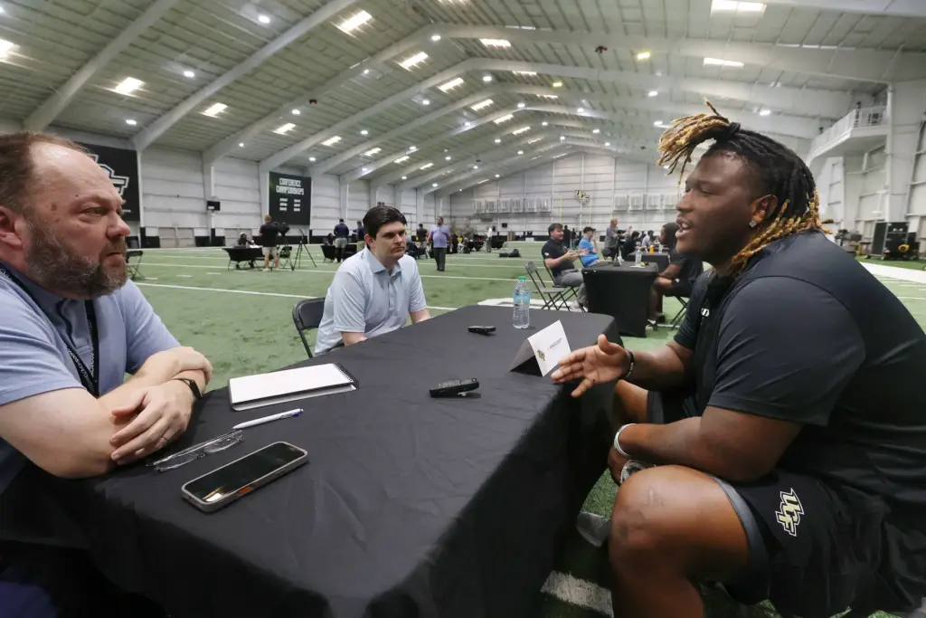 UCF player Horace Lockett is interviewed during UCF Football Media...