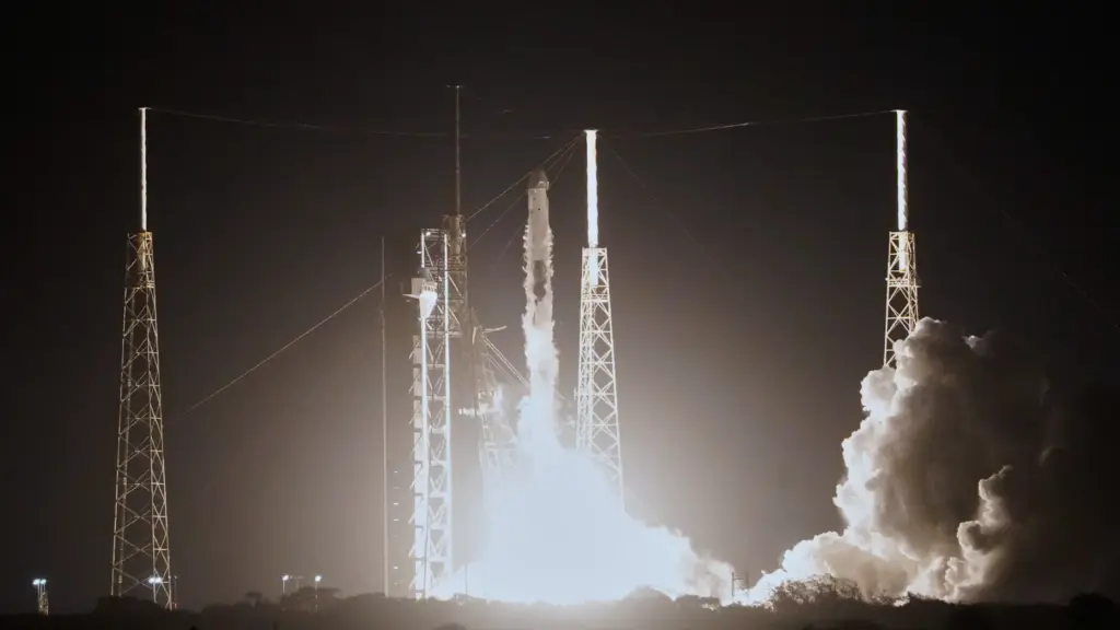 A SpaceX Falcon 9 rocket with a crew of four...