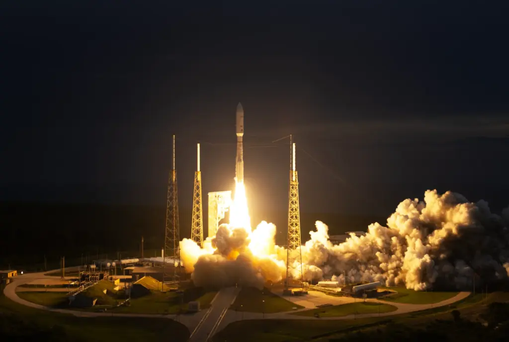 A United Launch Alliance Atlas V rocket on the Amazon...