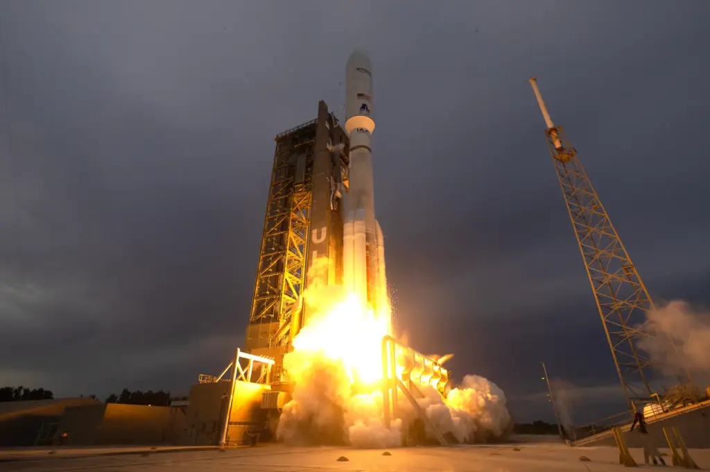 A United Launch Alliance Atlas V rocket on the Amazon...