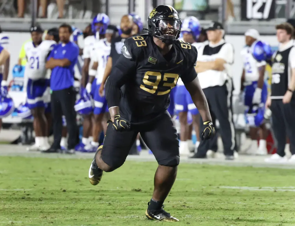 UCF defensive tackle Brad Gurley Jr. (93) celebrates during the...