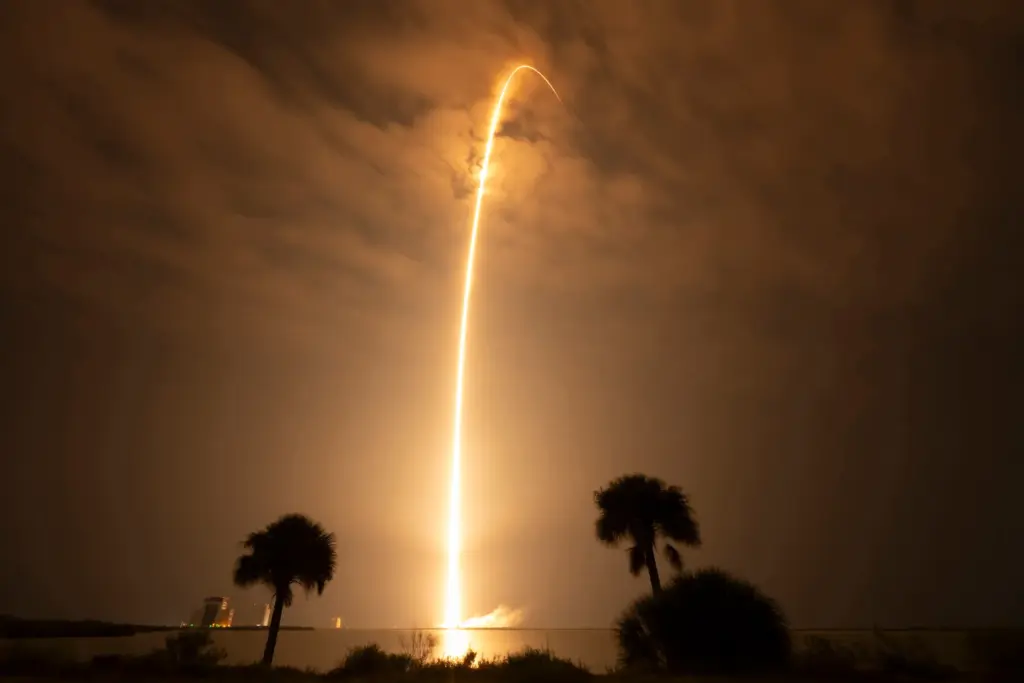A SpaceX Falcon 9 rocket launches on the NROL-95 mission...