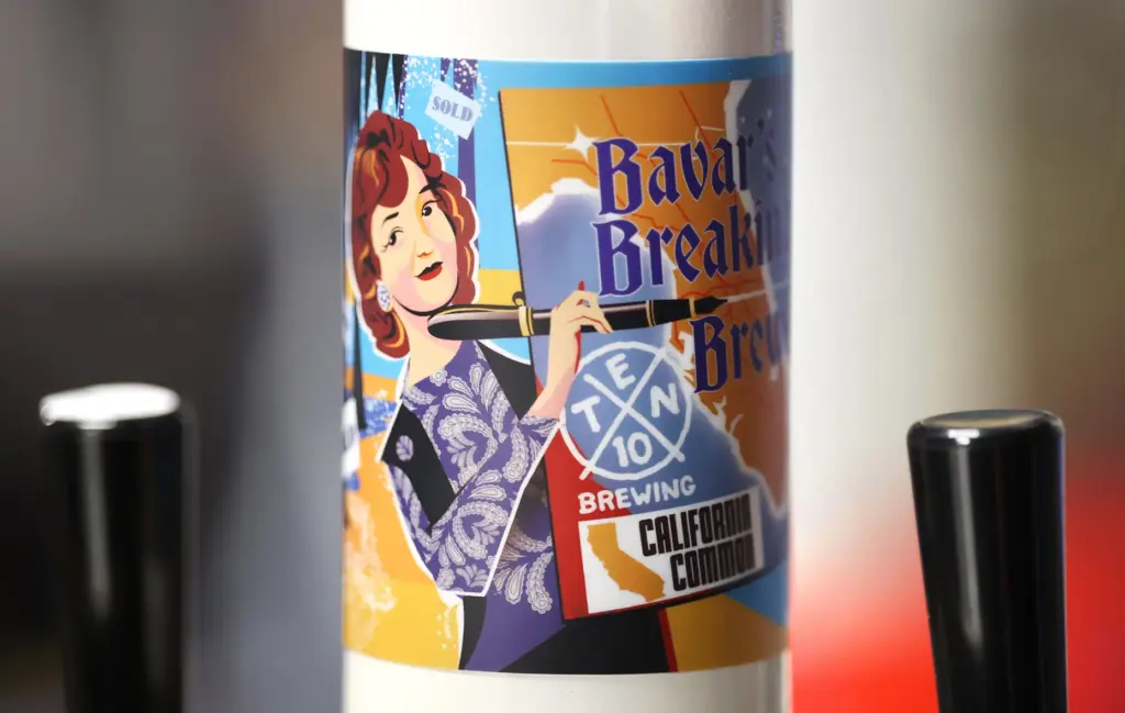 A beer tap with the label is pictured during the...