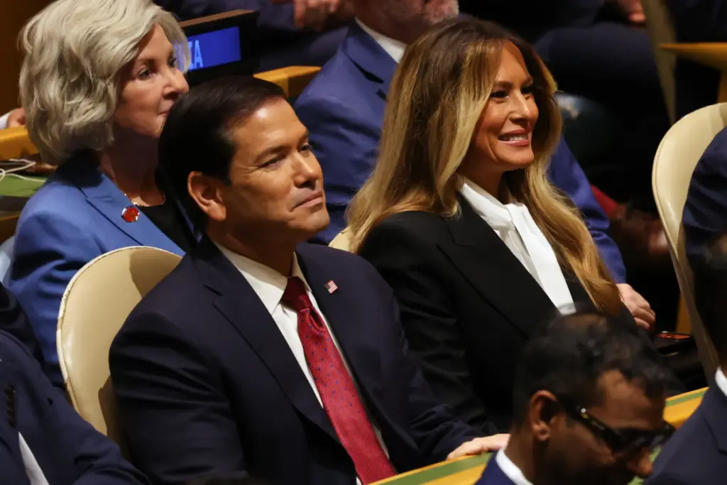 United States Secretary of State Marco Rubio, left, and United...