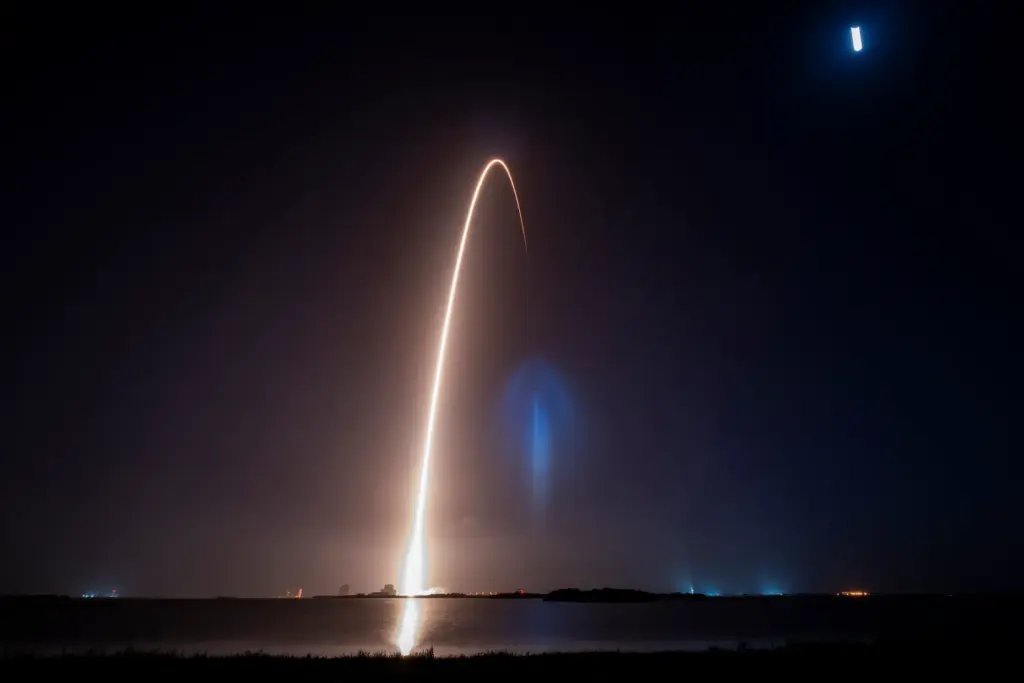 A SpaceX Falcon 9 rocket launches on a Starlink mission...