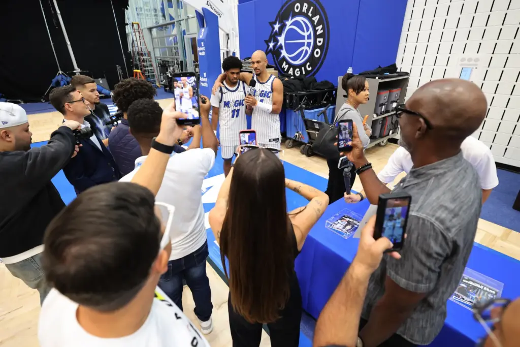 Orlando Magic Guards Jase Richardson (11) and Jalen Suggs (4),...