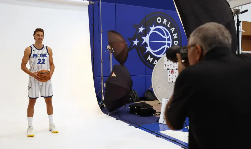 Left to Right, Orlando Magic Forward Franz Wagner poses for...