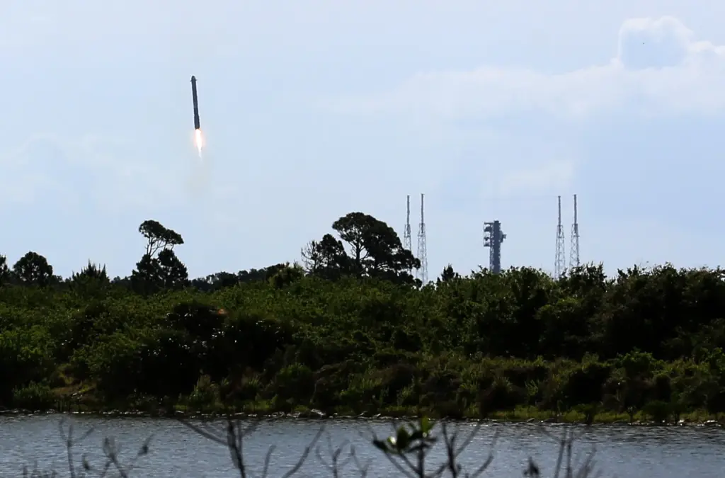 One of two side boosters from a SpaceX Falcon Heavy...