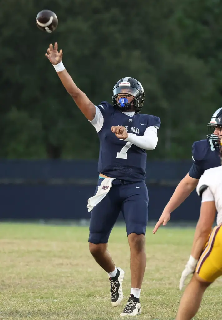 Lake Nona quarterback Elijah Nickerson (7) throws during the St....